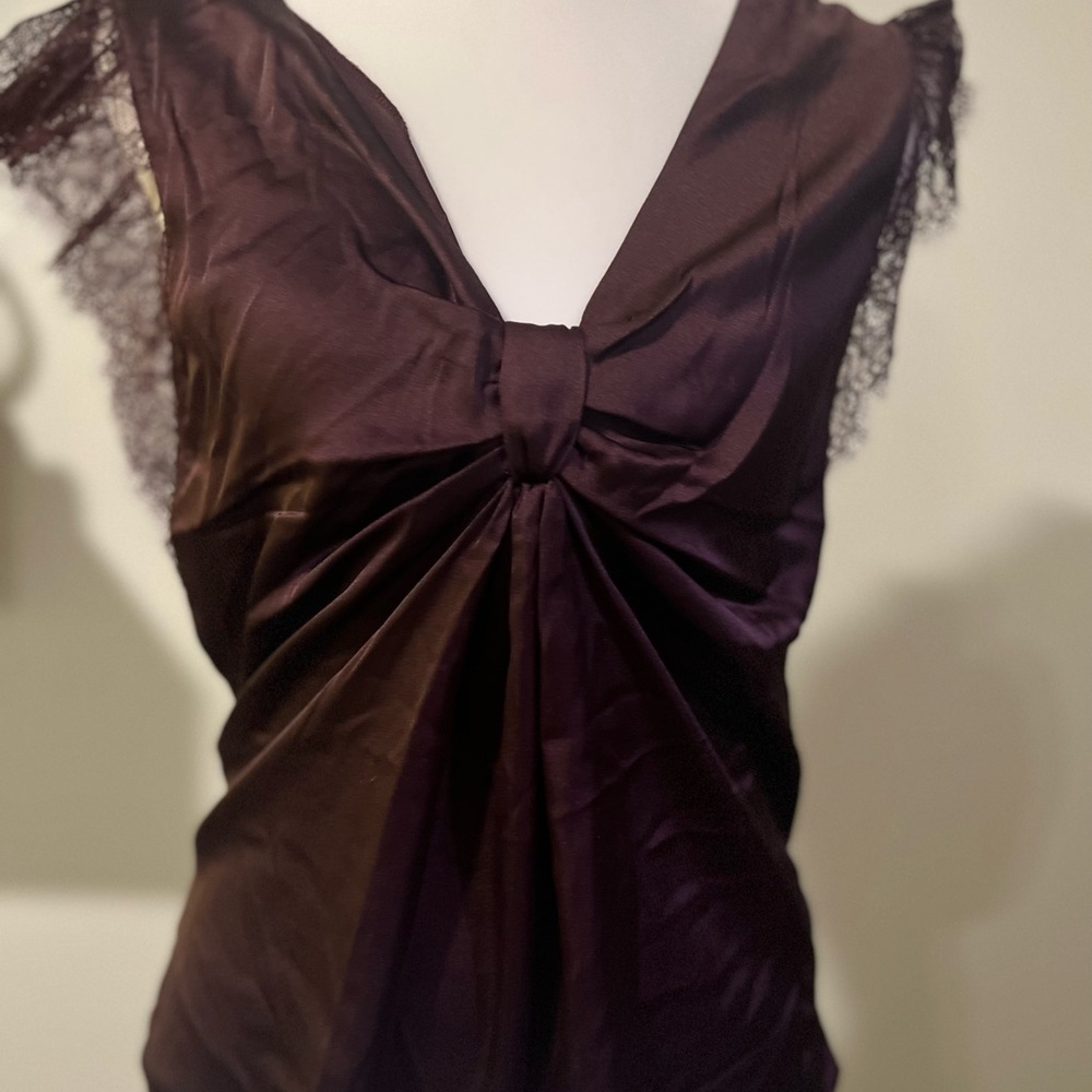 Express Deep Plum Lace-Trim V-Neck Slip Top